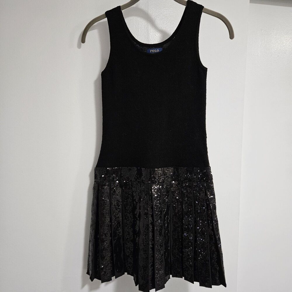 Polo Ralph Lauren Girl's Small Black‎ Knit Dress with Embellished Skirt NWT $114